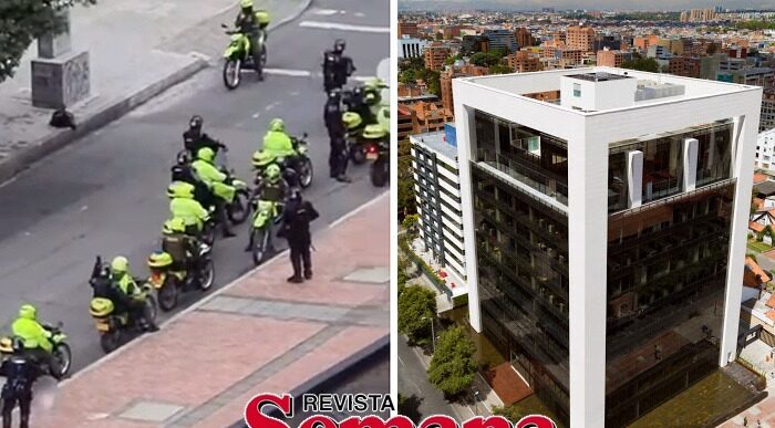  - Decenas de policias custodian el edificio de la Revista Semana
