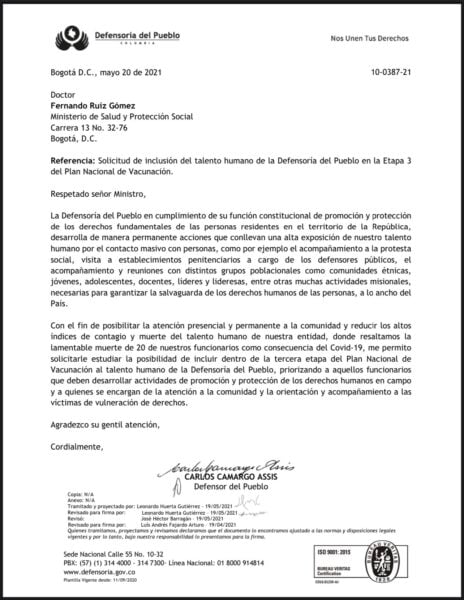  - Con vacunas el Defensor del Pueblo intenta apaciguar el malestar entre sus funcionarios 