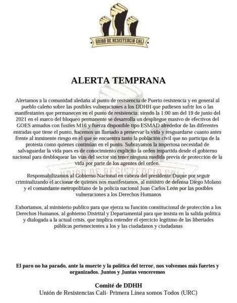 S.O.S desde Puerto Resistencia por posible acción de la Fuerza Pública - -- Las2orillas - S.O.S desde Puerto Resistencia por posible acción de la Fuerza Pública