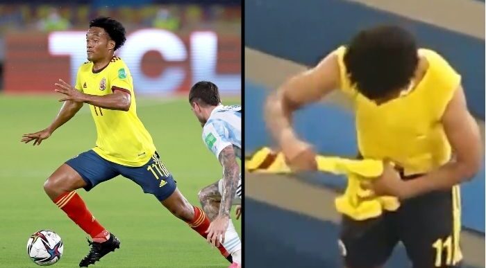 Foto de Cuadrado en el partido contra Argentina y entregando la camiseta - La gente de bien se fue a los golpes por la camiseta de Cuadrado