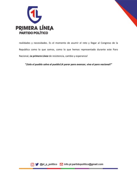  - Primera Línea de Bogotá se lanza al ruedo como partido político