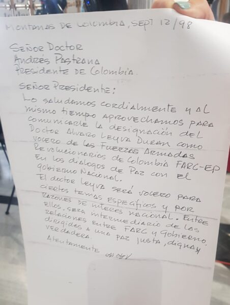  - La carta de Marulanda a Pastrana que este guardó más de 20 años