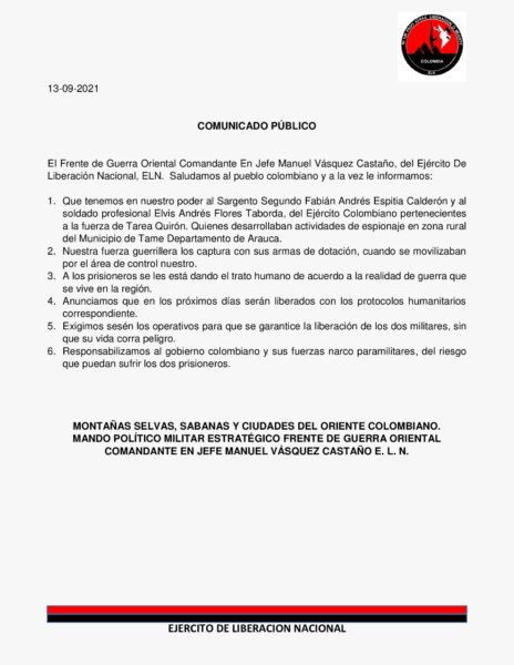  - Los días en el monte de Espitia y Flórez, los dos militares liberados por el ELN