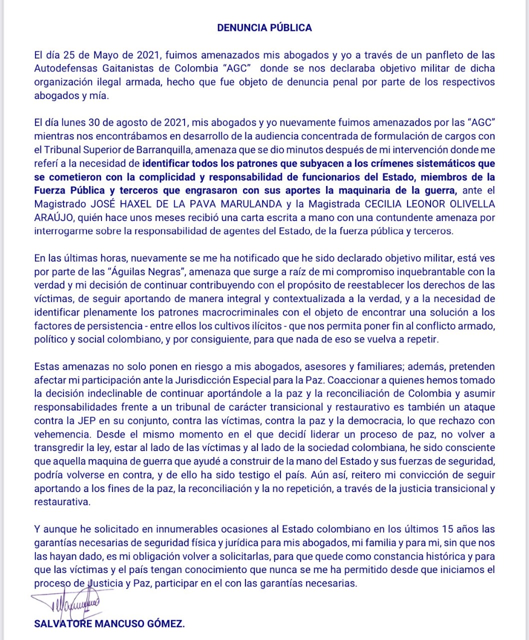  - "Cierre la boca": A Mancuso lo quieren callar por querer meterse en la JEP