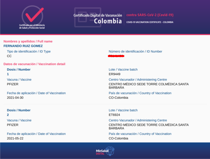  - ¿Inseguridad en el certificado digital de vacunación colombiano?