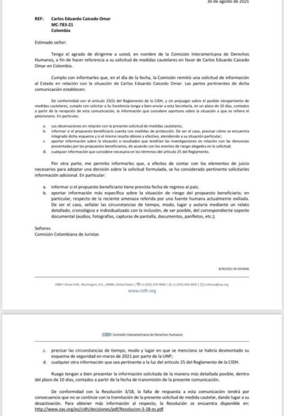  - El espaldarazo de la CIDH a las denuncias de Caicedo por amenazas