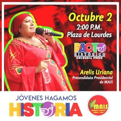 Con esta imagen Arelis Uriana venía anunciando su participación en la plaza Lourdes de Bogotá junto a Gustavo Petro.