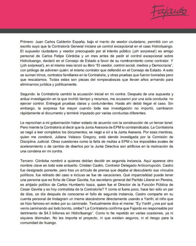  - Fajardo se quita la mordaza: la sanción por Hidroituango está salpicada de política