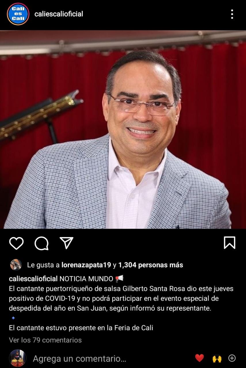  - Gilberto Santa Rosa salió positivo para coronavirus tras su presentación en Cali