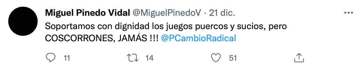  - Miguel Pinedo, el veterano exsenador, trancó duro a Vargas Lleras