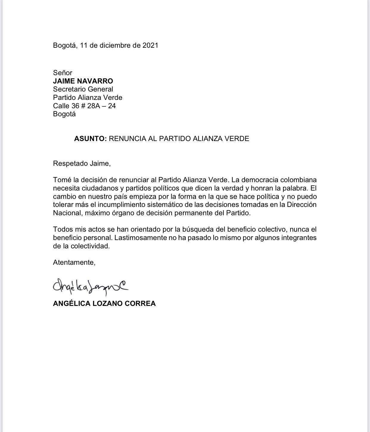  - Portazo de Angélica Lozano: renuncia a la Alianza Verde