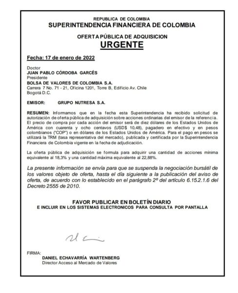  - Sigue la pelea por Nutresa: Gilinski lanza nueva propuesta