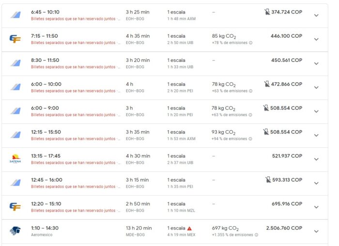  - 1 millón de pesos trayecto Medellín-Bogotá: el abuso de las areolíneas