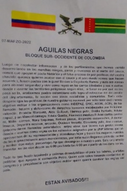  - La consejera mayor de las comunidades negras del norte del Cauca teme por su vida