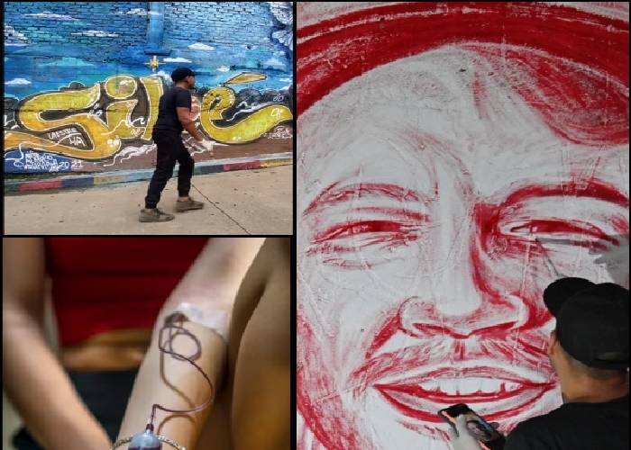 Artista vallecaucano pinta mural de la cara de ‘Residente’ con sangre humana en Siloé