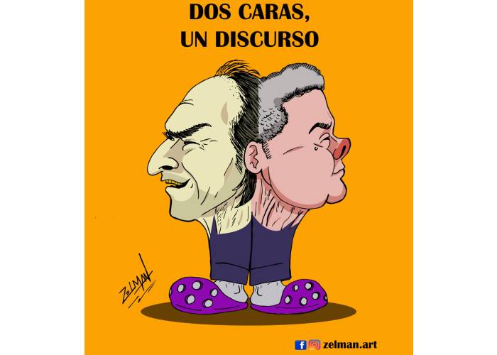 Caricatura: Dos caras, un discurso