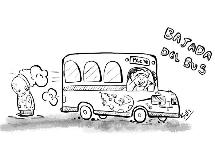 Caricatura: Bajada del bus
