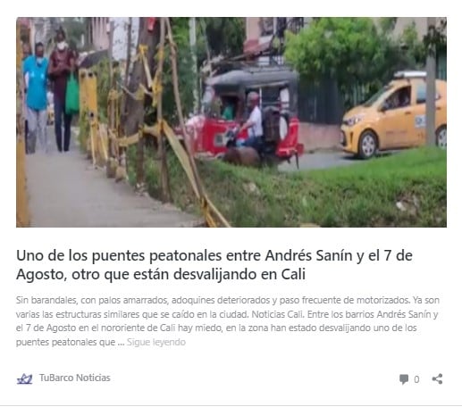  - Puente peatonal en Cali se sostiene con colchones viejos y escombros