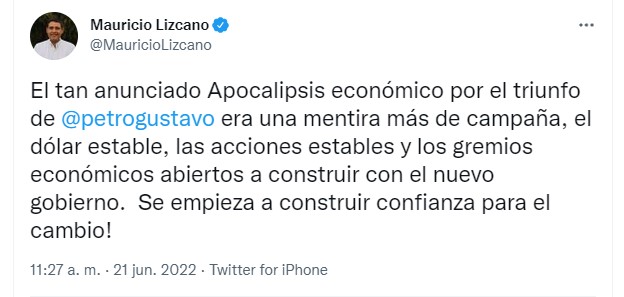  - "El apocalipsis económico por el triunfo de Petro era una mentira más de campaña"