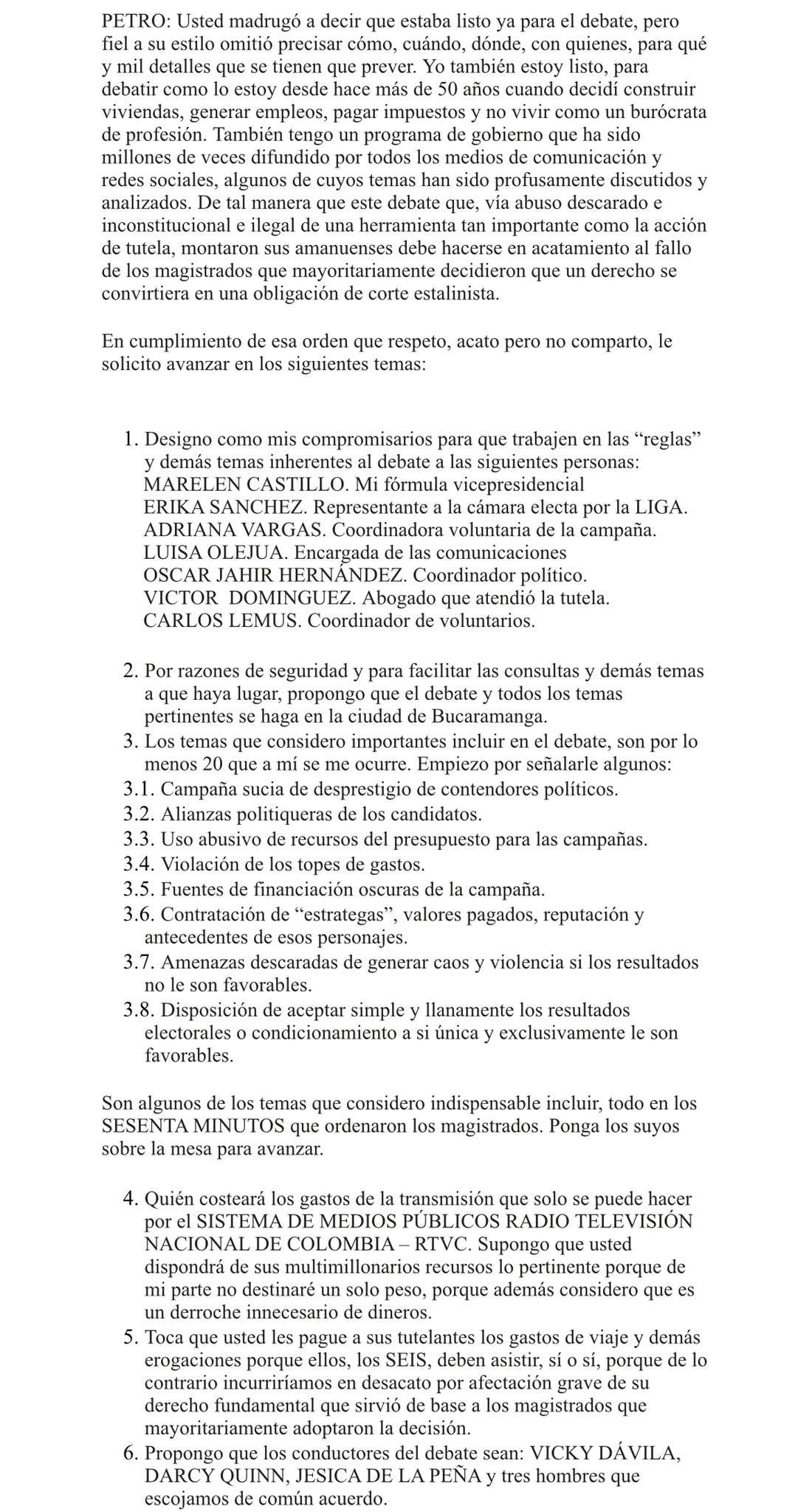  - Las particulares exigencias de Rodolfo Hernández para asistir a debate con Petro