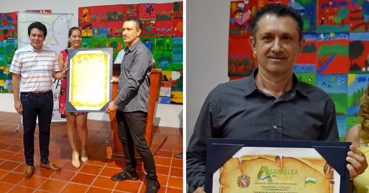 El artista César Rincón recibió reconocimiento de la Asamblea Departamental del Huila