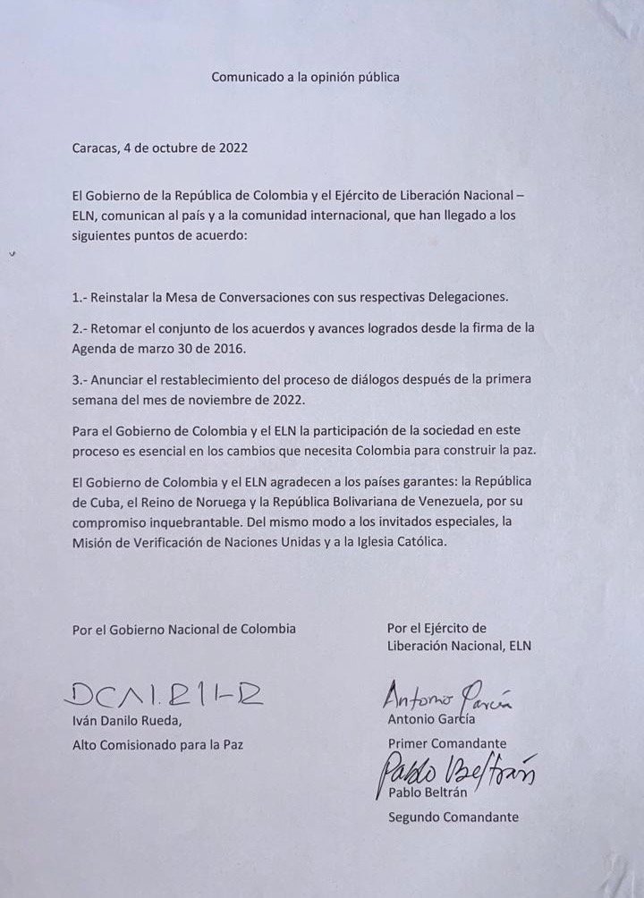  - Petro logró sentar a las dos duros del ELN: empieza la negociación en Caracas