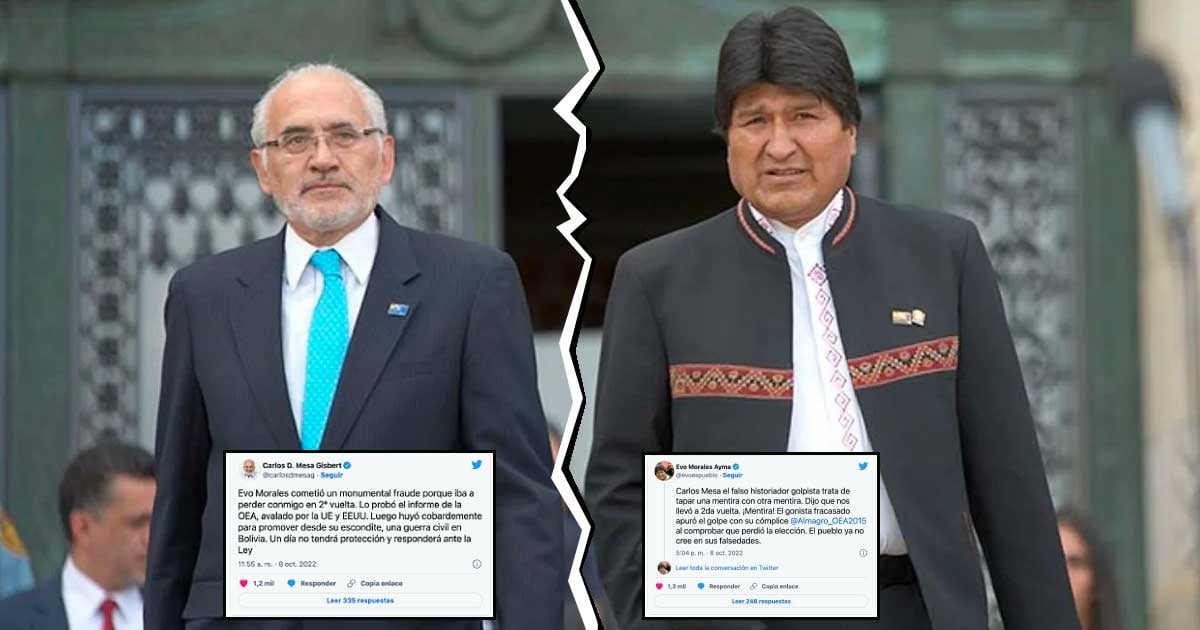Los expresidentes Carlos Mesa y Evo Morales se enfrentan en vísperas de 40 años de democracia
