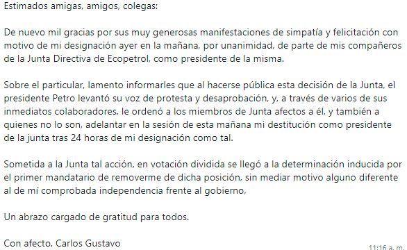 Carlos Gustavo Cano revela cómo Petro lo sacó de la presidencia de la junta de Ecopetrol en 24 horas - -- Las2orillas - Carlos Gustavo Cano revela cómo Petro lo sacó de la presidencia de la junta de Ecopetrol en 24 horas