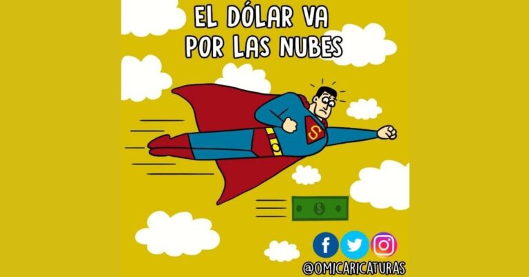 alza del dólar - Caricatura: El dólar por las nubes