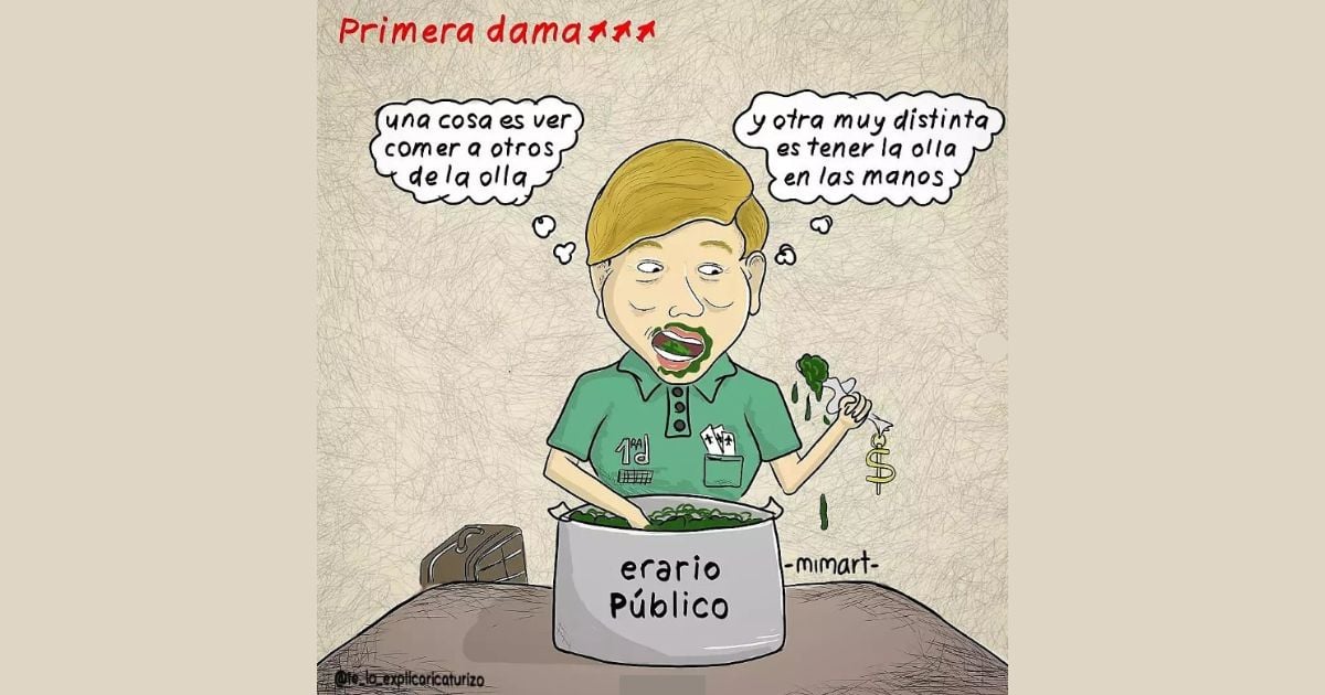 Caricatura: Primera dama con las manos en la olla