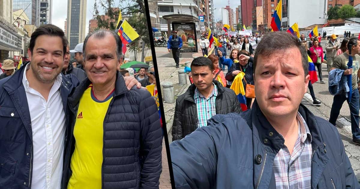 Reapareció Óscar Iván Zuluaga y el exconsejero Víctor Muñoz en la calle, marchando contra Petro