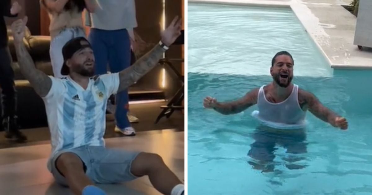 Llorando y tirándose a una piscina: la exagerada celebración de Maluma tras la victoria de Messi