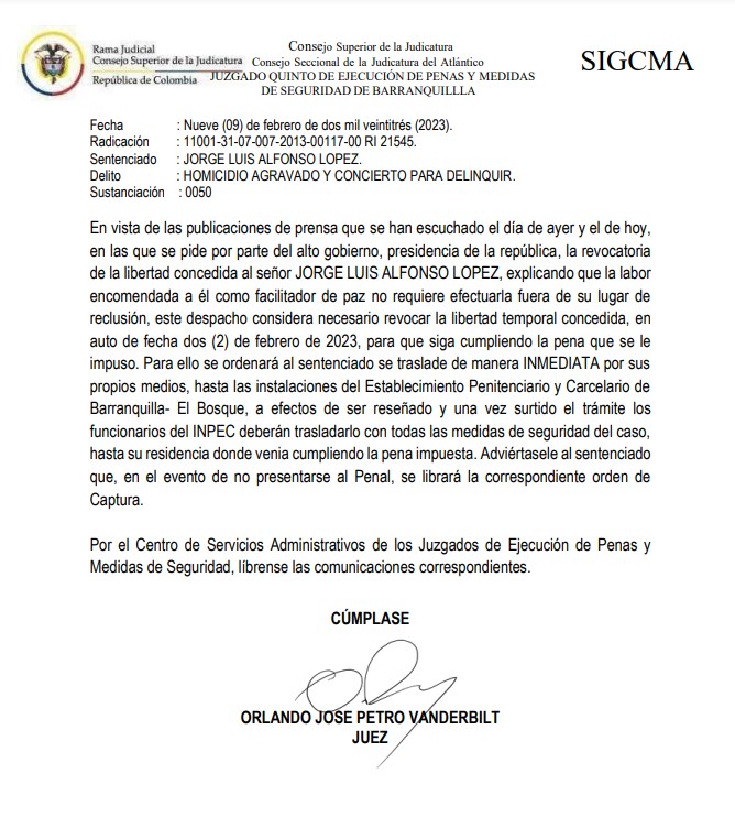  - Ultimátum a El Gatico, de nuevo a la cárcel del Bosque. Recula el juez que lo liberó