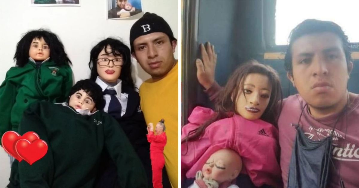 Ya es toda una familia de muñecos: hombre con esposa de trapo celebró el nacimiento de su tercer hijo