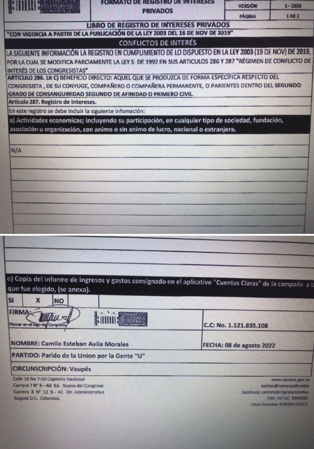 Registro de Camilo Ávila