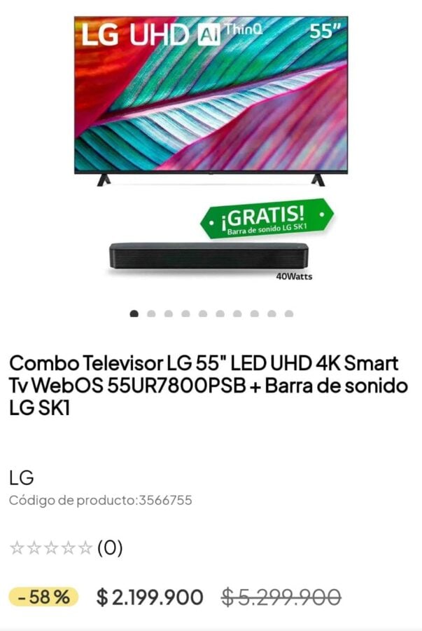 Combo Televisor LG 55 LED UHD 4K Smart Tv WebOS 55UR7800PSB + Barra de  sonido LG SK1 - Tiendas Jumbo