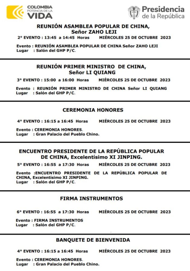 Agenda de Petro en China