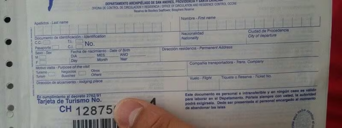 Tarjeta de turismo de San Andrés