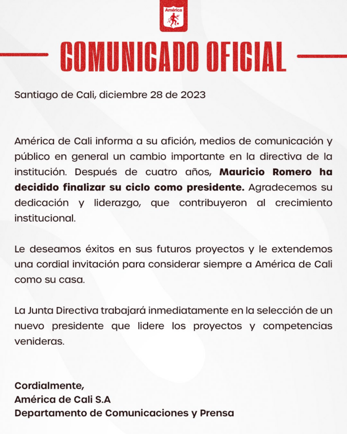 Mauricio Romero Presidente de América de Cali Tulio Gómez