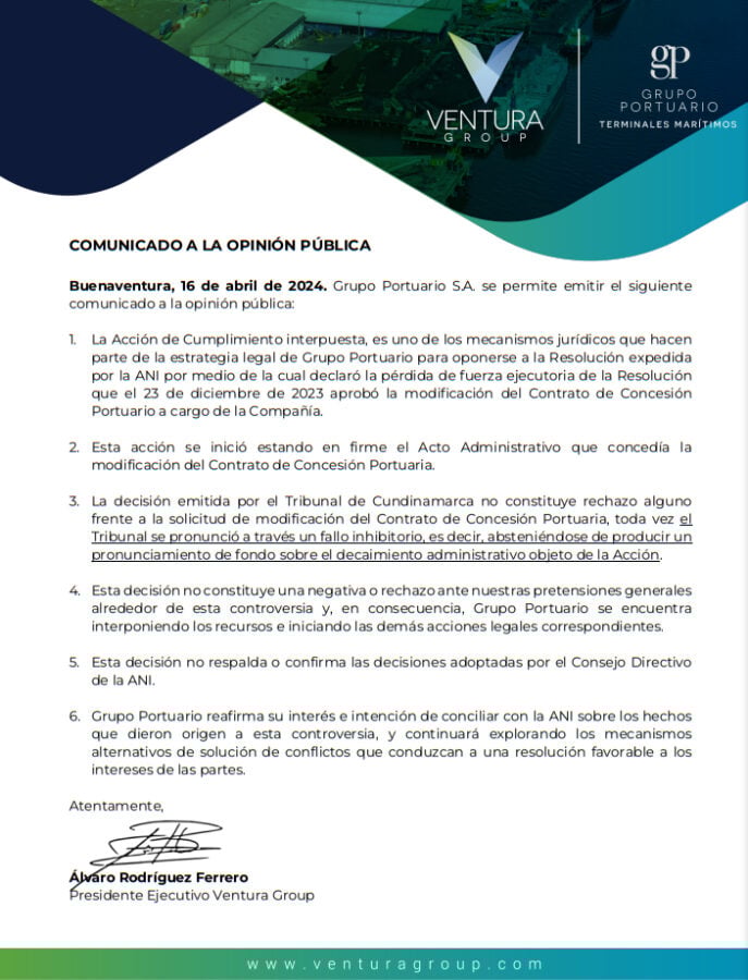  - Duro revés de Ventura Group en su pelea por el Muelle 13: el Tribunal de Cundinamarca dijo No