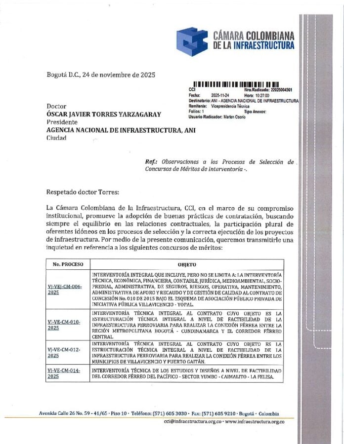 Comunicado Cámara Colombiana de la Infraestructura
