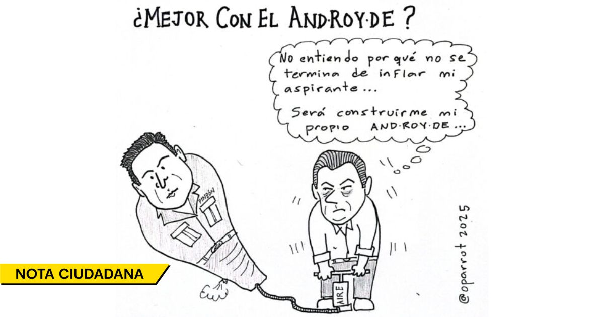 Caricatura: Santos intentando inflar la candidatura de Roy