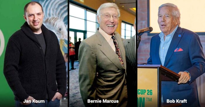 Collage of three men at events: left in a black cardigan, middle in a tan suit smiling, right at a podium in a blue suit. - Un senador de origen colombiano y otros demócratas quieren frenar el lobby judío en el Congreso