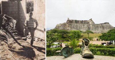 El turbio final de Tito Lombana, el escultor de los Zapatos Viejos de Cartagena, donde todos se han tomado una foto