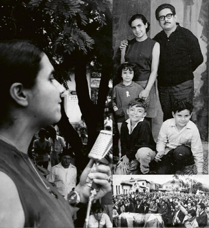 Man speaks into a handheld microphone to a street crowd in a black-and-white photo (left panel). - El lado costeño de Iván Cepeda por su abuela Aurita Chadid que lo hace familia de los Guerra, los Name y otros