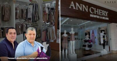 Una empresa caleña produce las fajas preferidas de las Kardashian, Jennifer Garner y las exportan a medio mundo Two men in a lingerie shop examine a purple bra while racks of underwear hang behind them in a retail setting. - Una empresa caleña produce las fajas preferidas de las Kardashian, Jennifer Garner y las exportan a medio mundo