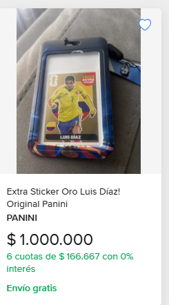 Esta es la "mona" de Luis Díaz que vale casi 1 millón de pesos, una pieza exclusiva de Panini - Esta es la "mona" de Luis Díaz que vale casi 1 millón de pesos, una pieza exclusiva de Panini