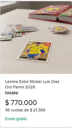 Esta es la "mona" de Luis Díaz que vale casi 1 millón de pesos, una pieza exclusiva de Panini - Esta es la "mona" de Luis Díaz que vale casi 1 millón de pesos, una pieza exclusiva de Panini
