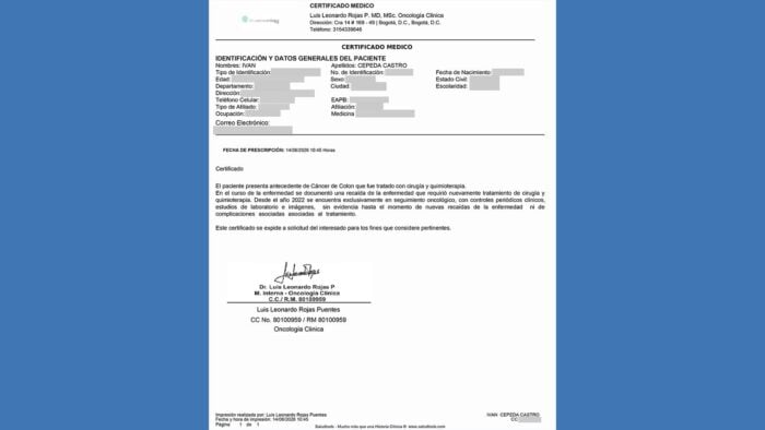 Quiénes fueron los especialistas de Bogotá y Barranquilla que firmaron el parte médico de Cepeda y Abelardo - Quiénes fueron los especialistas de Bogotá y Barranquilla que firmaron el parte médico de Cepeda y Abelardo
