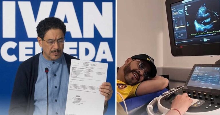 Las2orillas.co: Historias, voces y noticias de Colombia Split image: left a man at a podium reading a printed document, speaking into a microphone, against a blue backdrop; right a patient lying down during an ultrasound exam with a clinician operating the device and a monitor showing ultrasound imagery. - Las2orillas.co: Historias, voces y noticias de Colombia